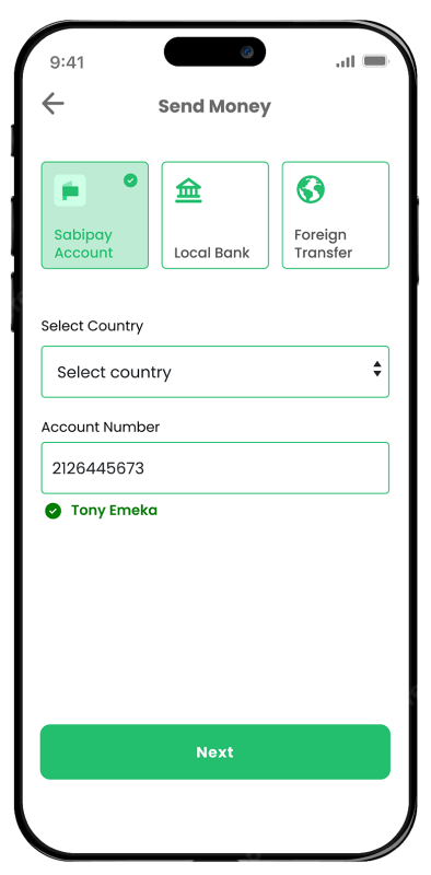 Send money interface